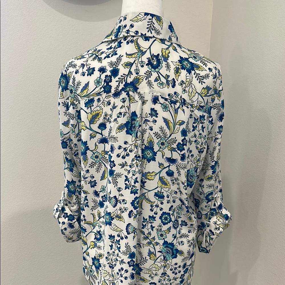 BCX Blue and Yellow Floral Button Down Shirt - Picture 8 of 13